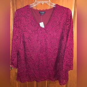 Roz & Ali Burgundy Lace Blouse